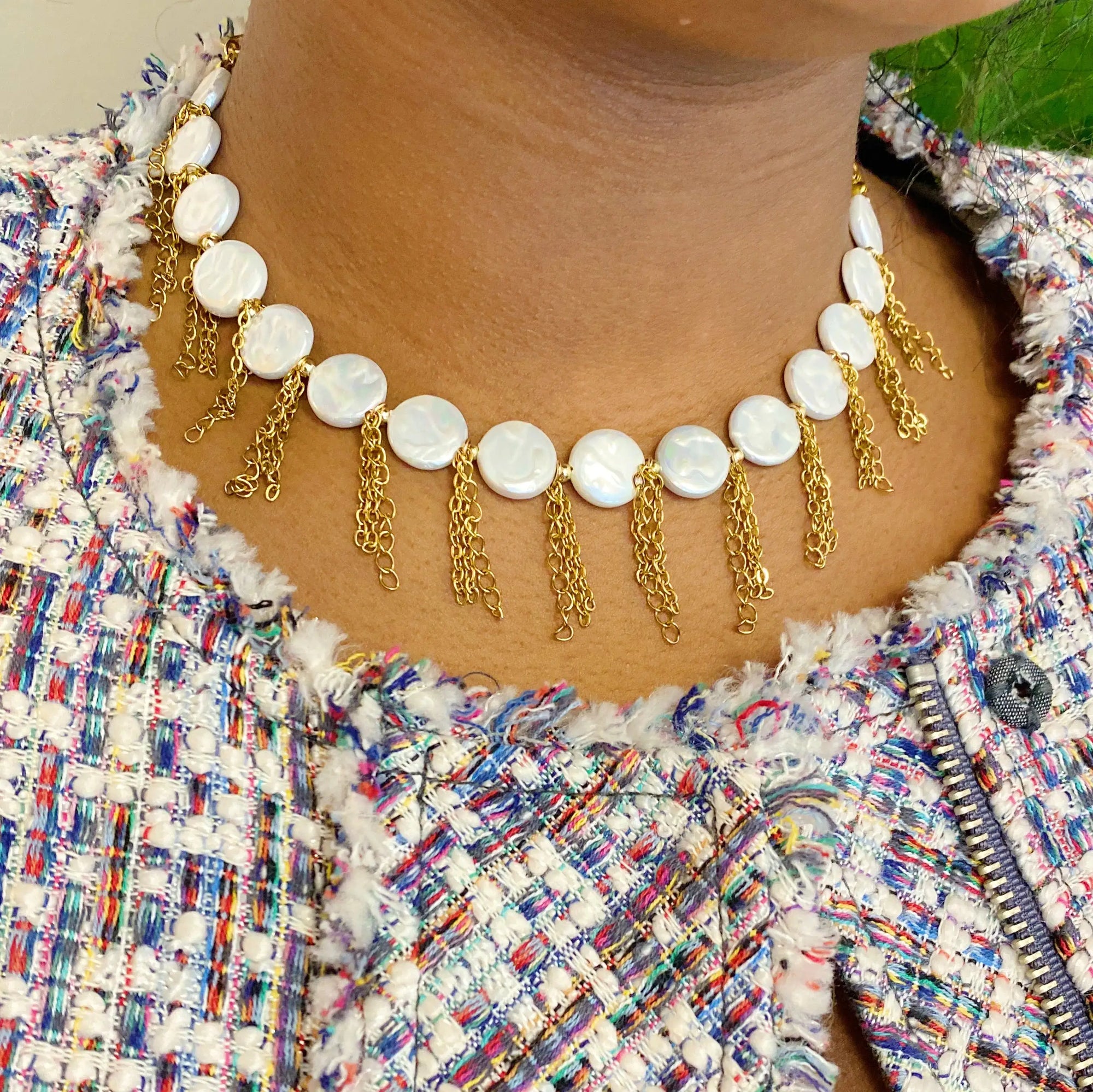 Pearl Shell Chain Cascade Necklace