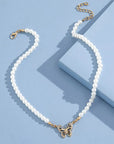 Rhinestone Butterfly Pendant Pearl Necklace