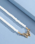 Rhinestone Butterfly Pendant Pearl Necklace