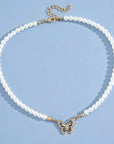 Rhinestone Butterfly Pendant Pearl Necklace